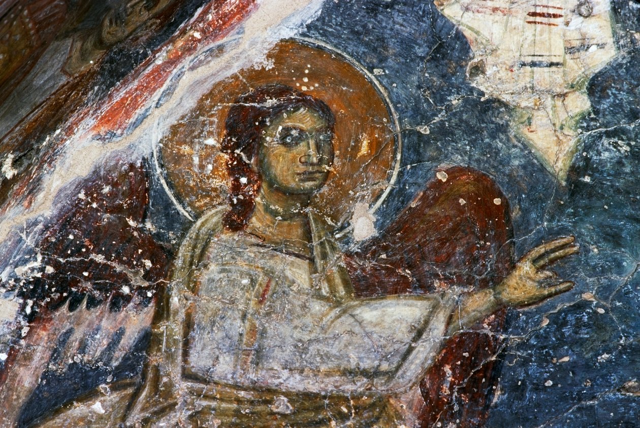 Anjo, fresco na igreja bizantina de Agios Georgios Sfakiotis, Diavaide, Creta, Grécia (foto) de Unbekannt Unbekannt