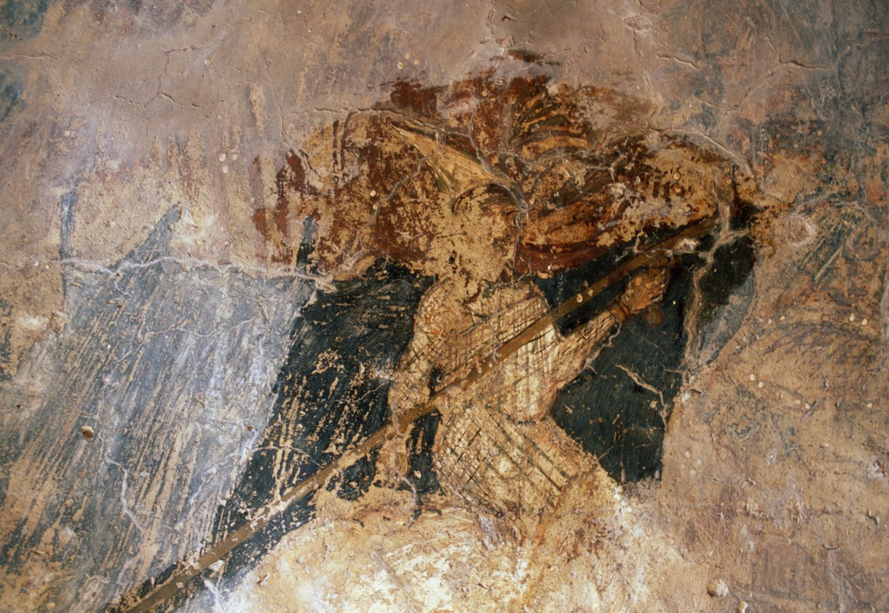 Homem a cavalo, afresco na Igreja de Agios Georgios, Komitades, Creta, Grécia (foto) de Unbekannt Unbekannt
