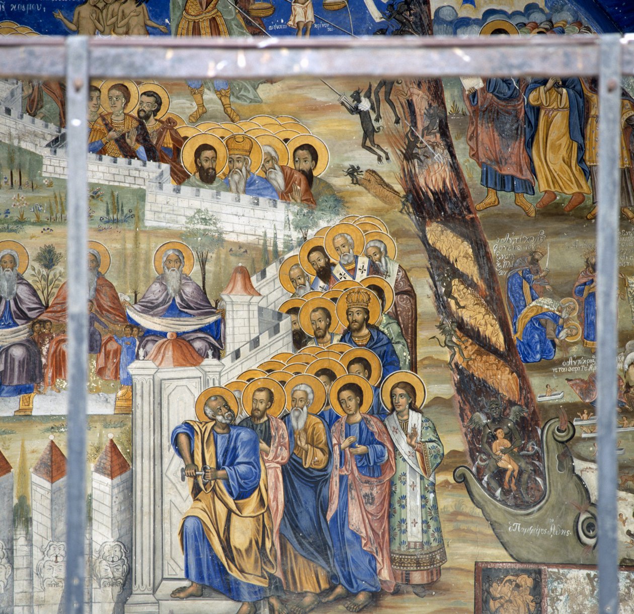 São Pedro abrindo as portas do Céu, Afresco do Juízo Final no Mosteiro de Timios Prodromos, Serres, Macedónia Central, Grécia de Unbekannt Unbekannt
