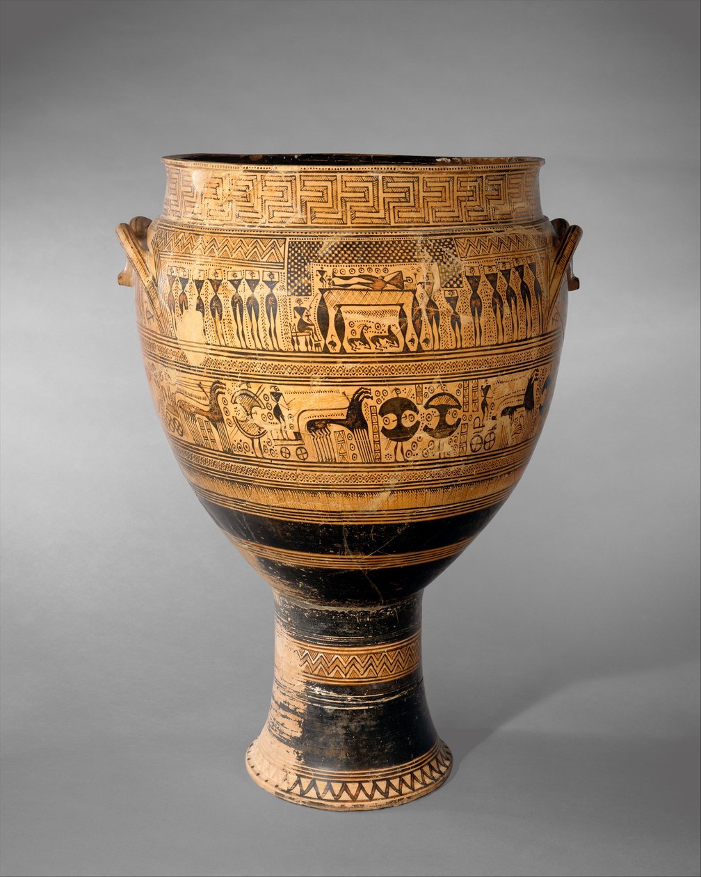 Sótão grego Krater, Período Geométrico (terracota) de painter Hirschfeld
