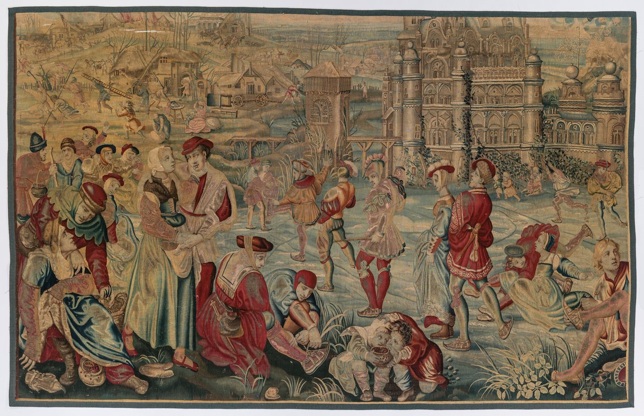 Inverno: cena de patinação de possibly by Gobelins Manufactory