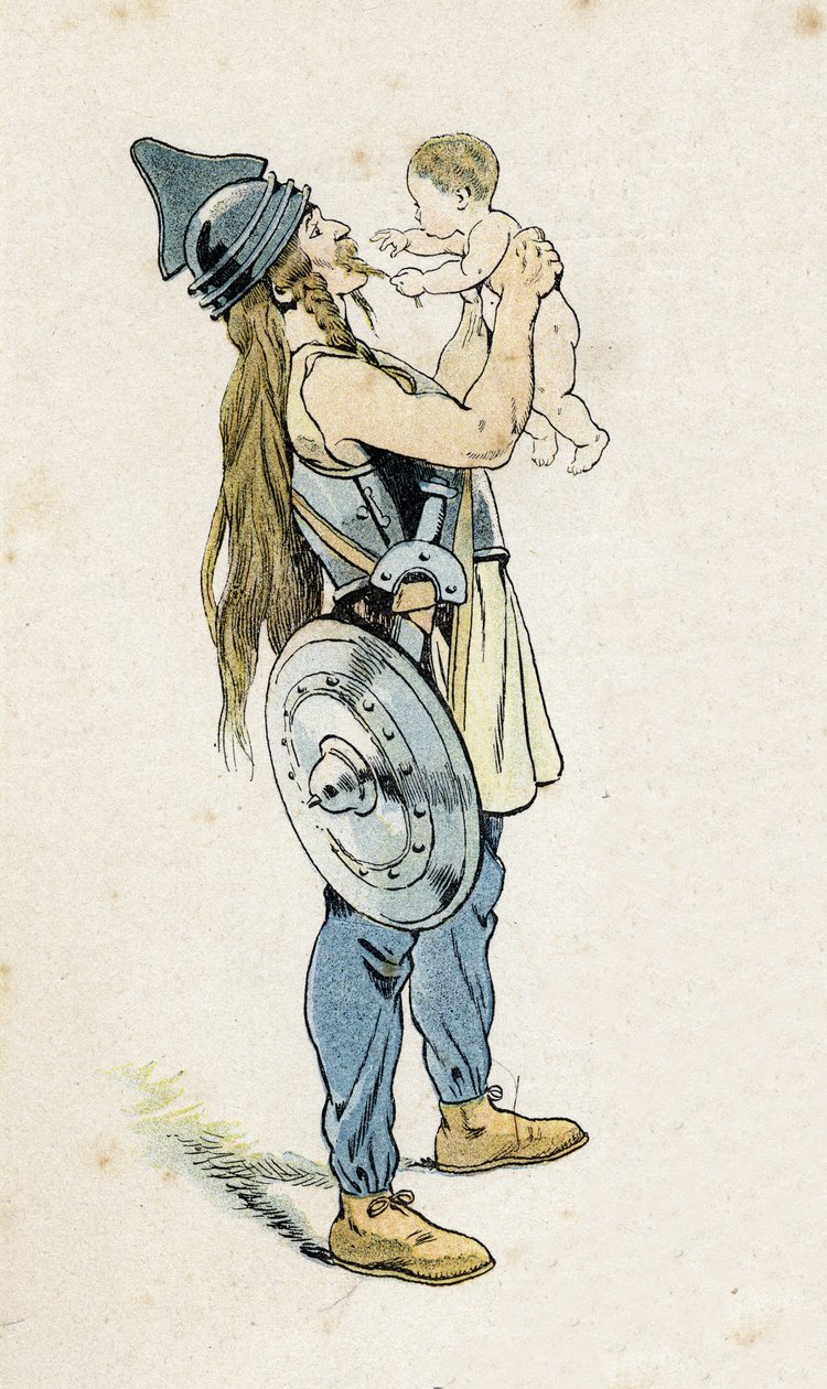 Um guerreiro gálico com seu filho. em "França, sua história contada por G. Montorgueil, imagem de Jó" 1896. Colecção privada. de pseudonym for Onfray de Breville Jacques Job