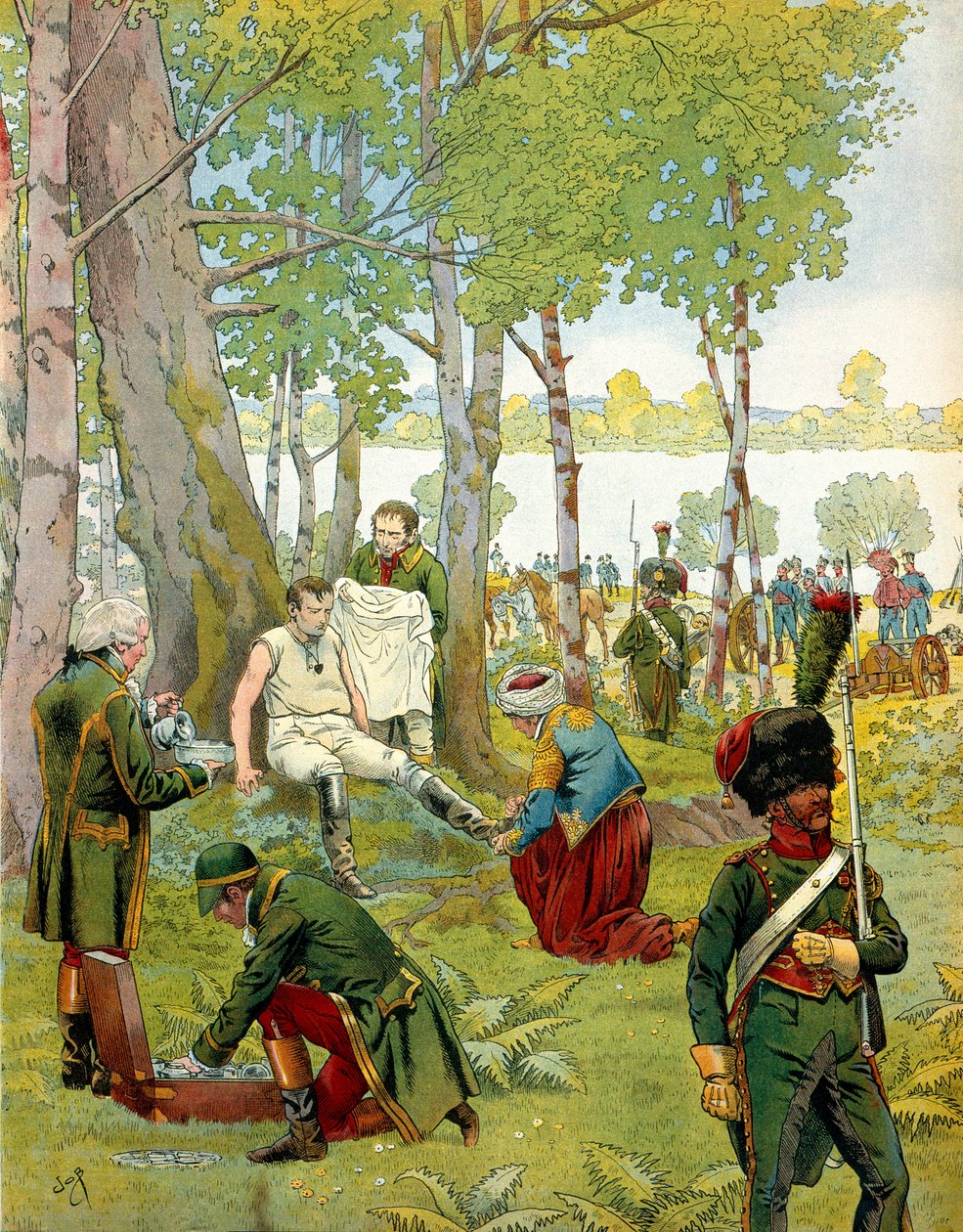 Abrutions de Napoleão I Bonaparte (1769-1821) na ilha de Lobau antes da Batalha de Wagram em 5 e 6 de julho de pseudonym for Onfray de Breville Jacques Job