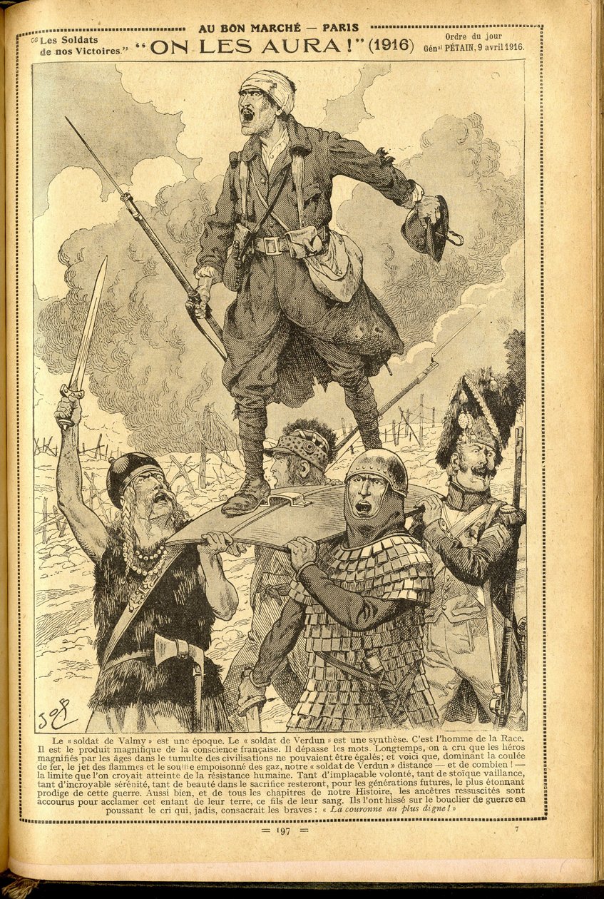 Agenda Buvard du Bon Marche 1917 - Ilustração de Job (Jacques Marie (Jacques-Marie) Gaston Onfray e Breville) (1858-1931): Nós vamos tê-los! 1916 - Guerra de 14-18, Medicina, Medicina, Saúde, Uniformes, Grandes batalhas, Armaduras - Soldados, Gauleses - Hi de pseudonym for Onfray de Breville Jacques Job