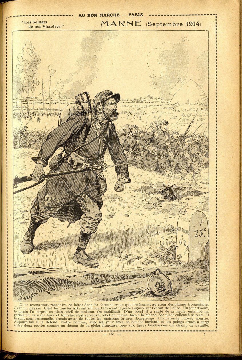 Agenda Buvard du Bon Marche 1917 - Ilustração de Job (Jacques Marie (Jacques-Marie) Gaston Onfray e Breville) (1858-1931): Marne Setembro 1914 - Guerra de 14 -18, Marne, Grandes Batalhas, Batalha de Marne - Soldados de pseudonym for Onfray de Breville Jacques Job