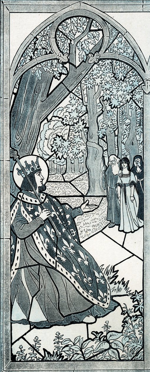 Alguém que saiu daqui? palavras de Luís IX dizia Saint Louis (1214-1270) que fazia justiça aos pés de um carvalho para encorajar a população a contar as suas queixas. Ilustração de Jó (Jacques Marie Gaston Onfray e Breville) (Jacques-Marie) (1858-1931 de pseudonym for Onfray de Breville Jacques Job
