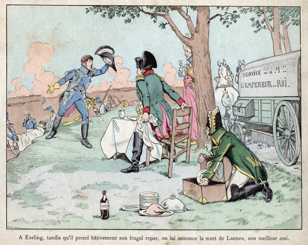 Batalha de Aspern Essling - Napoleão recebe notícia da morte do Marechal Lannes 1809 - Batalha de Aspern-Essling - Napoleão recebe notícia da morte do Marechal Lannes - litografia de Job (Jacques Onfroy de Breville) de "Le Grand Napoleon des Petites de pseudonym for Onfray de Breville Jacques Job