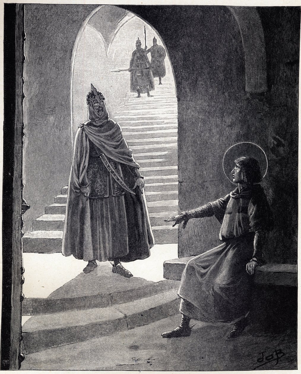 Sê cristão, far-te-ei cavaleiro das palavras de Luís IX disse São Luís (1214-1270) a um chefe de trigo que entrou na prisão para se fazer cavaleiro. Ilustração de Jó (Jacques Marie Gaston Onfray e Breville) (Jacques-Marie) (1858-1931) por t de pseudonym for Onfray de Breville Jacques Job