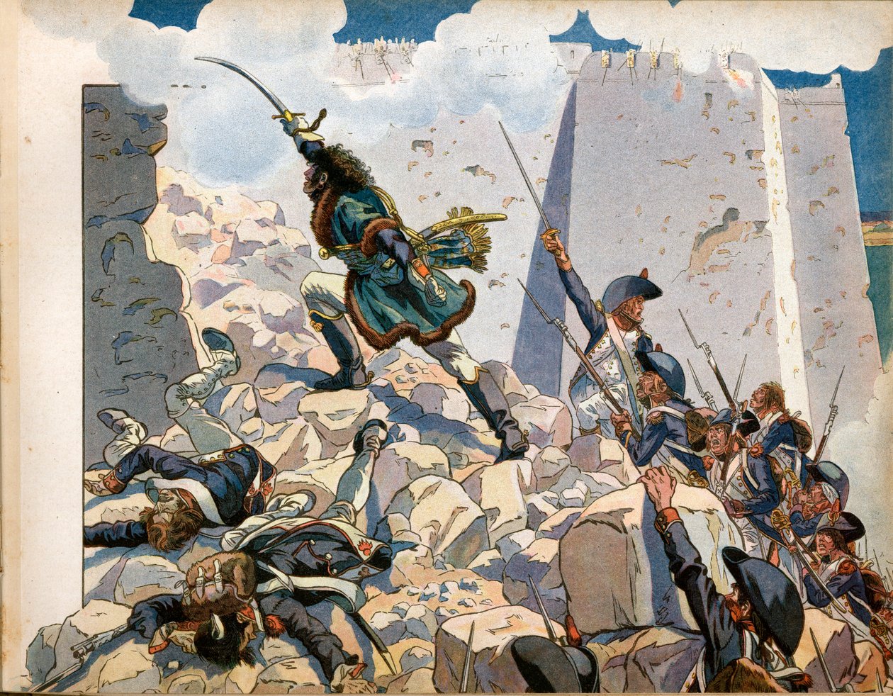 Campanha (Expedição) do Egito: Joachim Murat (1767-1815) no cerco de São João do Acre, no Egipto. Gravura de Jacques Marie Gaston Onfray de Breville dit Job (1858-1931) de pseudonym for Onfray de Breville Jacques Job