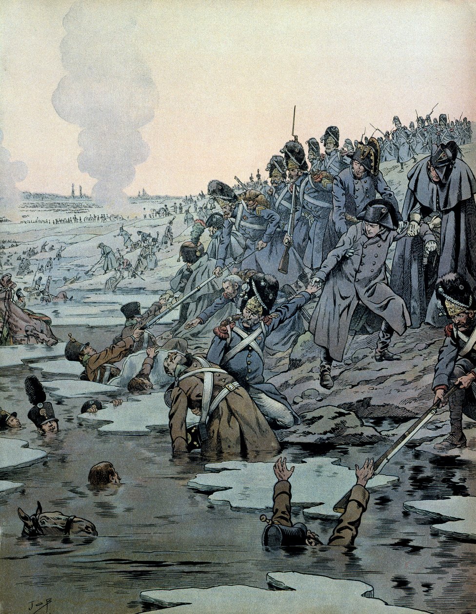 Campanha da Áustria (1805): Após a Batalha de Austerlitz, Napoleão I Bonaparte (1769-1821) e seus soldados salvaram os russos dos lagos gelados em 2 de dezembro de pseudonym for Onfray de Breville Jacques Job