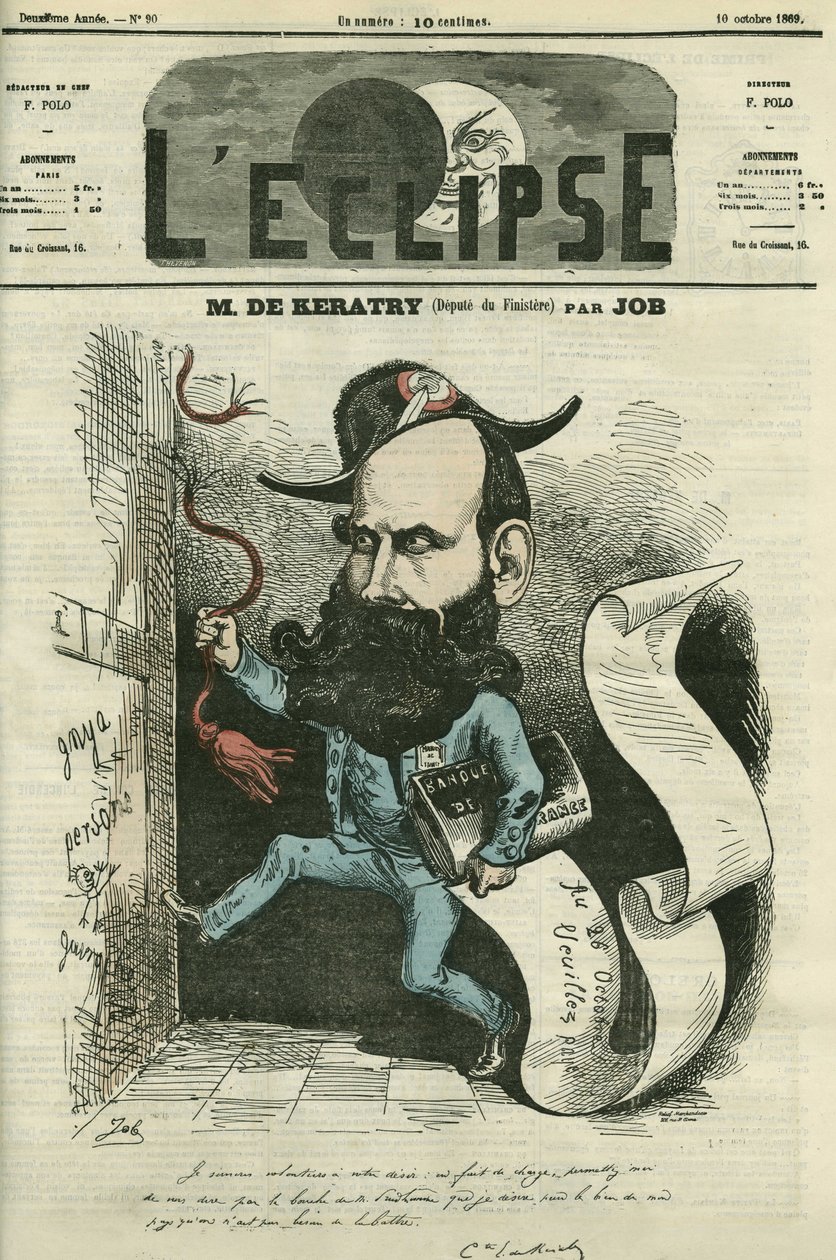 Desenho animado por Emile Keratry (1832-1904), político francês. Capa em "L
