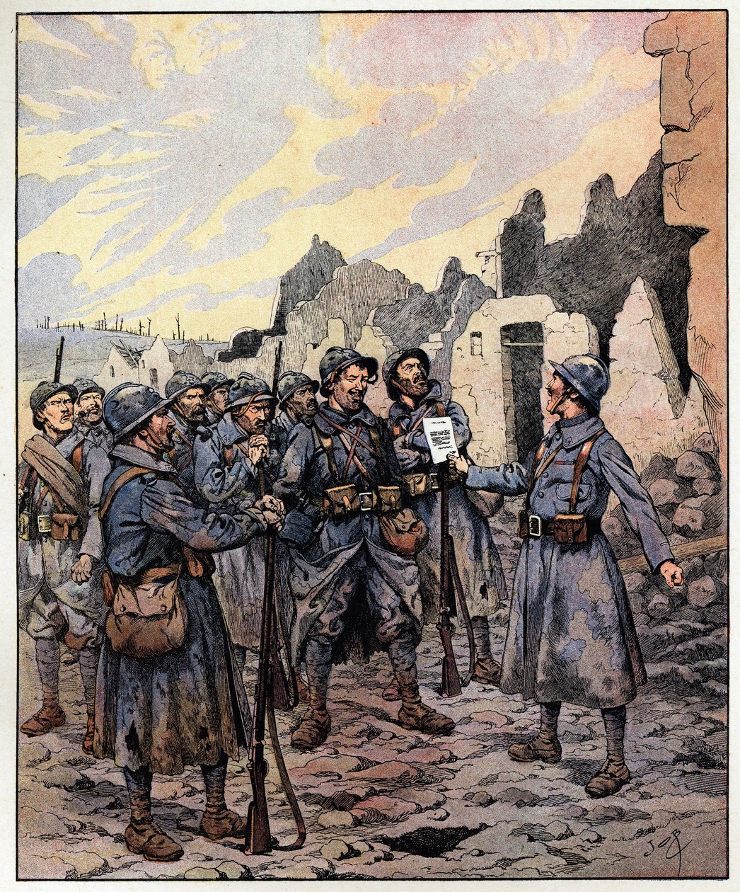 Coragem! Nós vamos apanhá-los! General Philippe Petain (1856-1951) em 27 de fevereiro de pseudonym for Onfray de Breville Jacques Job