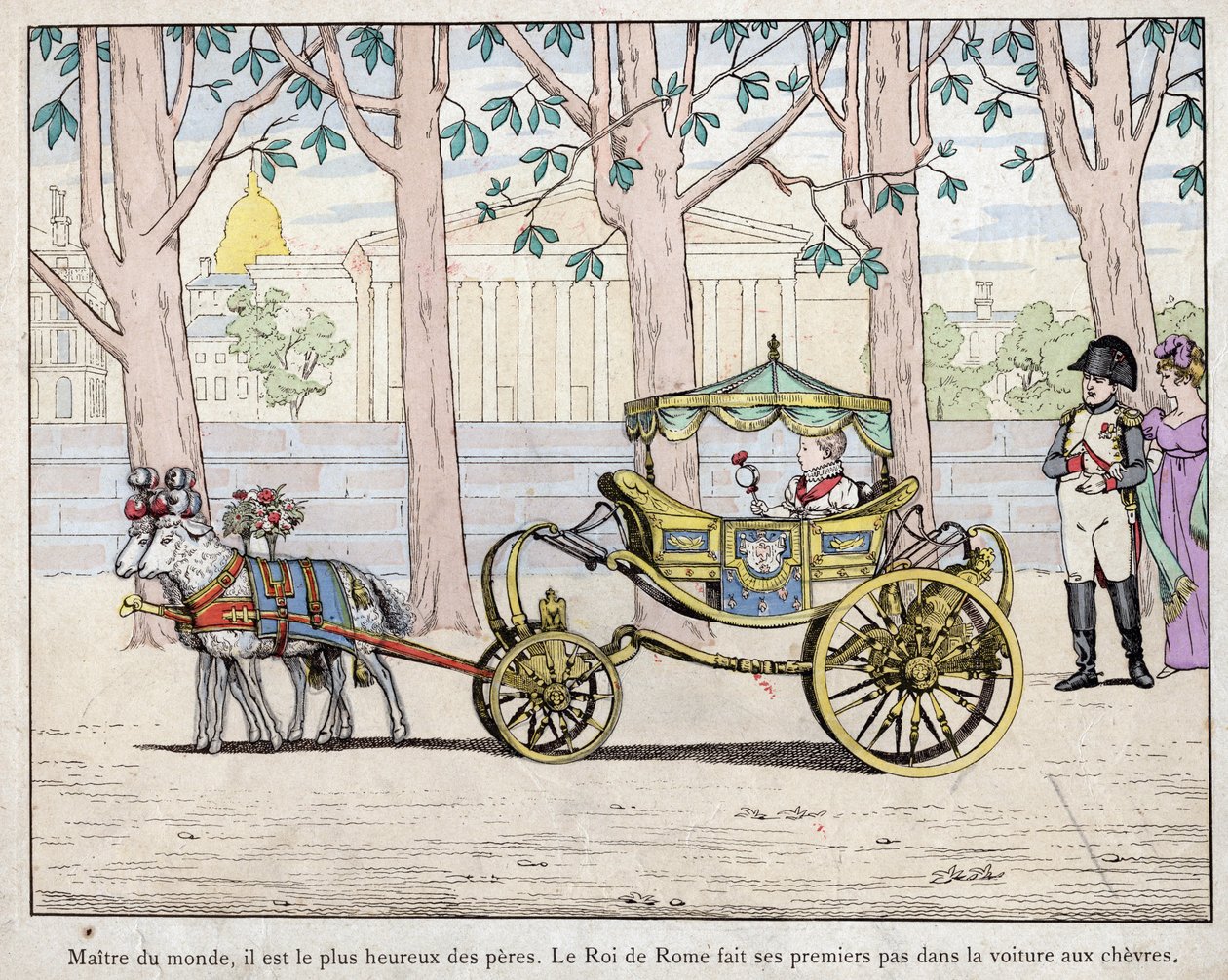 Imperador Napoleão I Bonaparte (1769-1821) com seu filho, o Príncipe Napoleão François Carlos José Bonaparte, que se tornou o rei de Roma Napoleão II também chamado mais tarde de Aiglon - Napoleão observando o rei da Itália (Napoleão II) dando seus primeir de pseudonym for Onfray de Breville Jacques Job