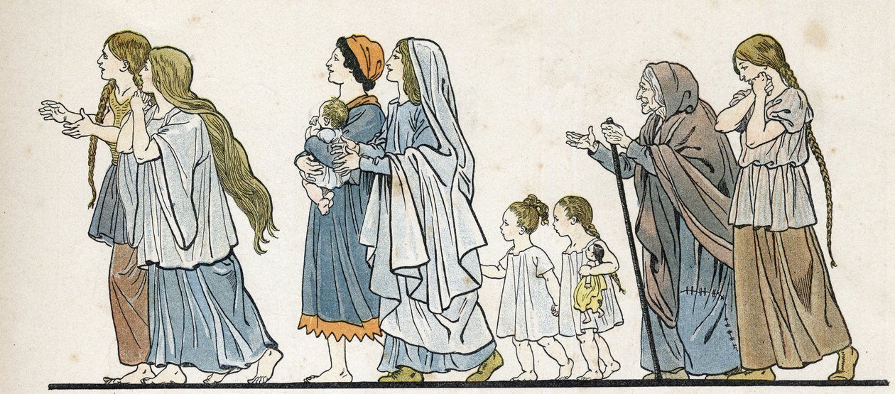Gallic camponesas com seus filhos. in "France, her story told by G. Montorgueil, imagee by Job" 1896. Colecção privada. de pseudonym for Onfray de Breville Jacques Job
