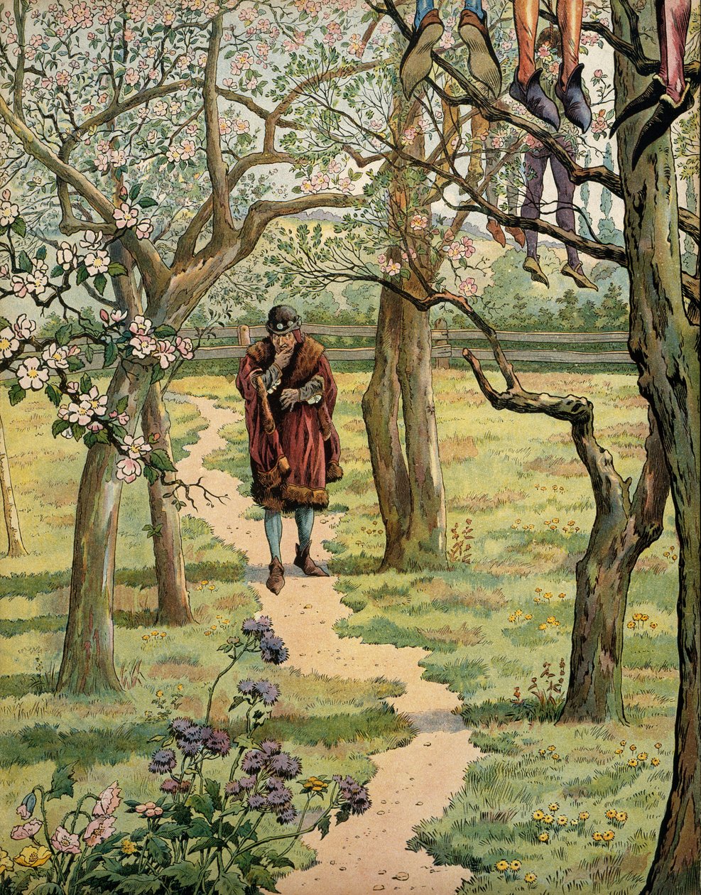 História da França na Idade Média (Idade Média): O rei Luís XI disse o Prudente (1423-1483) nos jardins do castelo de Plessis-les-Tours (Plessis les Tours) (Plessis-les-Tours) (Plessis Lez Tours), Indre e Loire. Foram vistas pessoas penduradas em árvores de pseudonym for Onfray de Breville Jacques Job