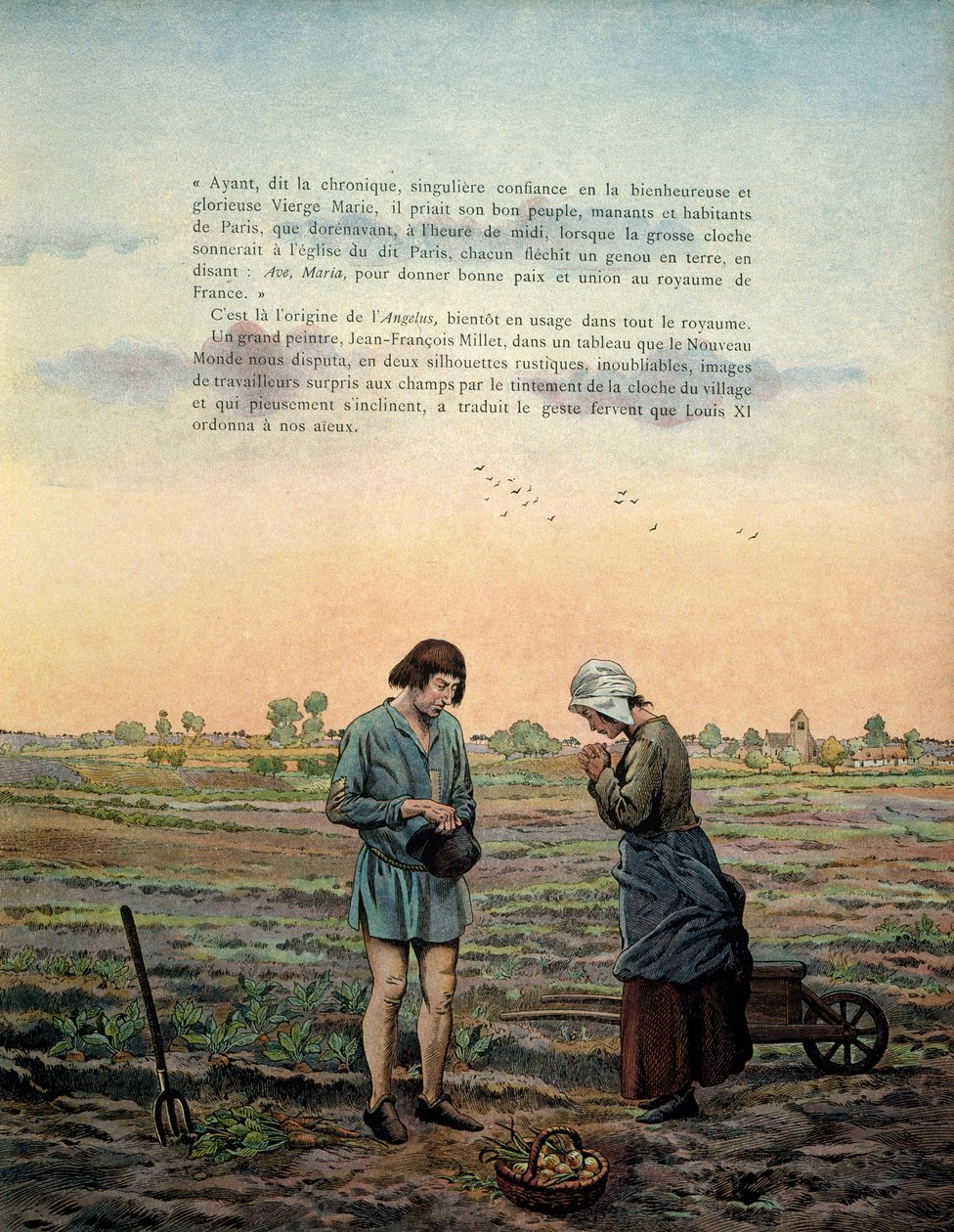 História da França na Idade Média (Idade Média): O Rei Luís XI diz que o Prudente (1423-1483) estabelece a oração do anjo. Ilustração de Jacques Marie Gaston Onfray de Breville dit JOB (1858-1931) de pseudonym for Onfray de Breville Jacques Job