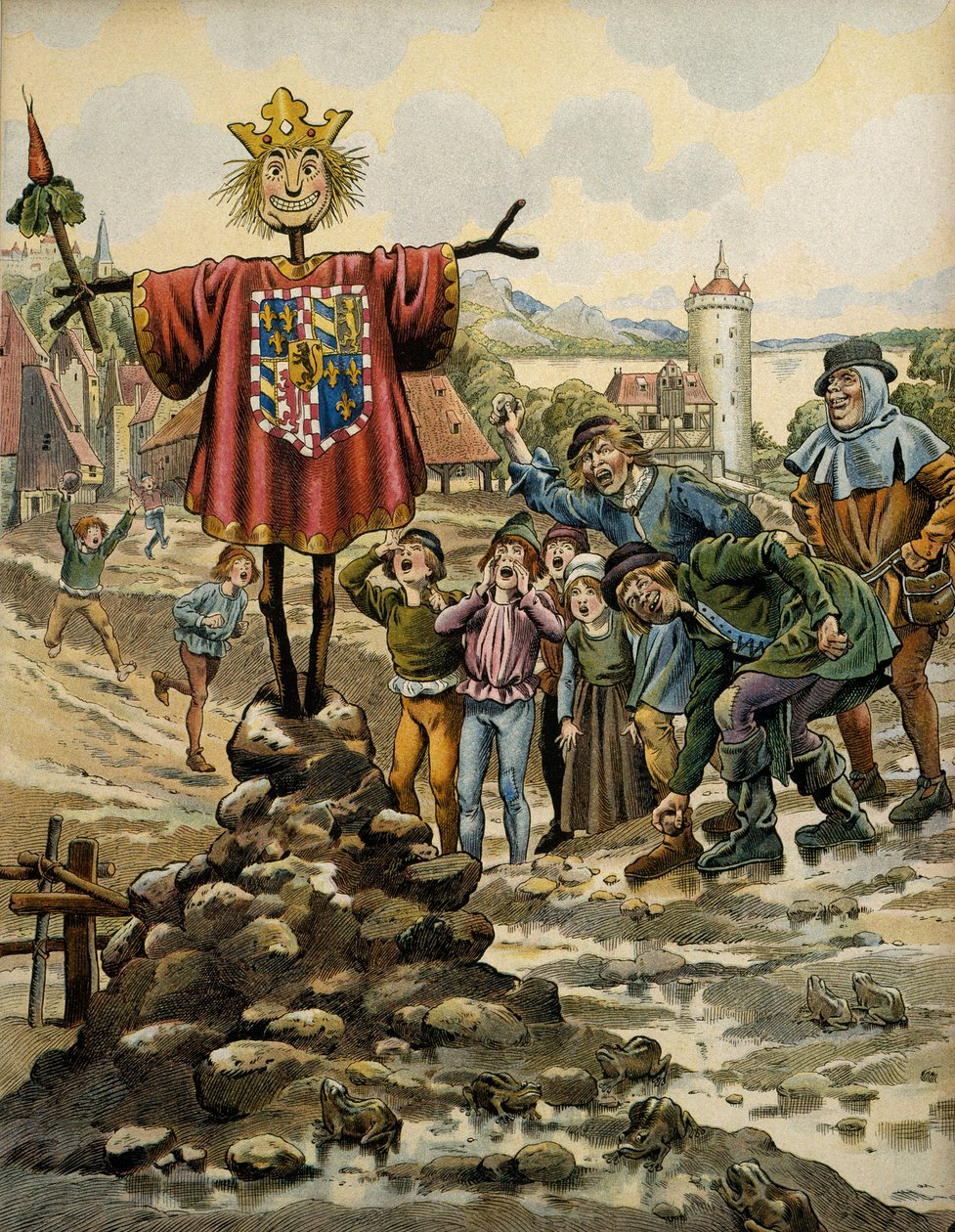 História da França na Idade Média: os habitantes de Dinant fizeram um espantalho com os braços do Conde de Charolais (então Charles Le Temeraire) que invadiu a cidade em 25 de agosto de 1466. Ilustração de Jacques Marie Gaston Onfray de Brevil de pseudonym for Onfray de Breville Jacques Job
