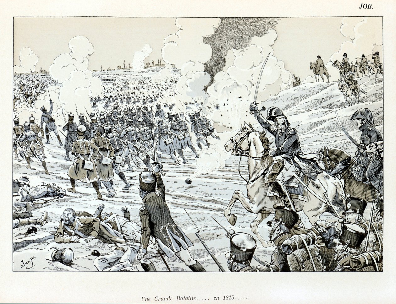 Ilustração do livro "La Grande Guerre par les artistes": Une grande bataille en 1815 de Jacques Marie Gaston Onfray de Breville dit JOB (1858-1931), Partial Collection de pseudonym for Onfray de Breville Jacques Job