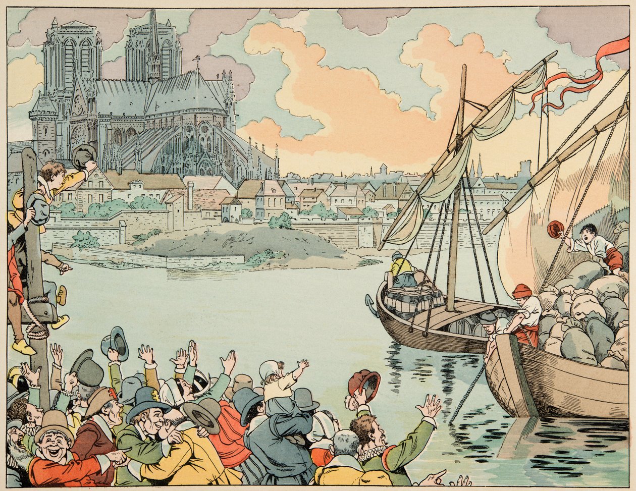 Ilustração do livro "Le bon roy Henri", ilustrado por Jacques Marie Gaston Onfray de Breville dit JOB (1858-1931): Paris refuitaille - Coleção particular de pseudonym for Onfray de Breville Jacques Job