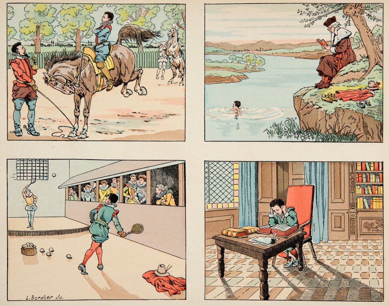 Ilustração retirada do livro "Le bon roy Henri", ilustrado por Jacques Marie Gaston Onfray de Breville dit JOB (1858-1931): Educação de Henri IV - Coleção particular de pseudonym for Onfray de Breville Jacques Job