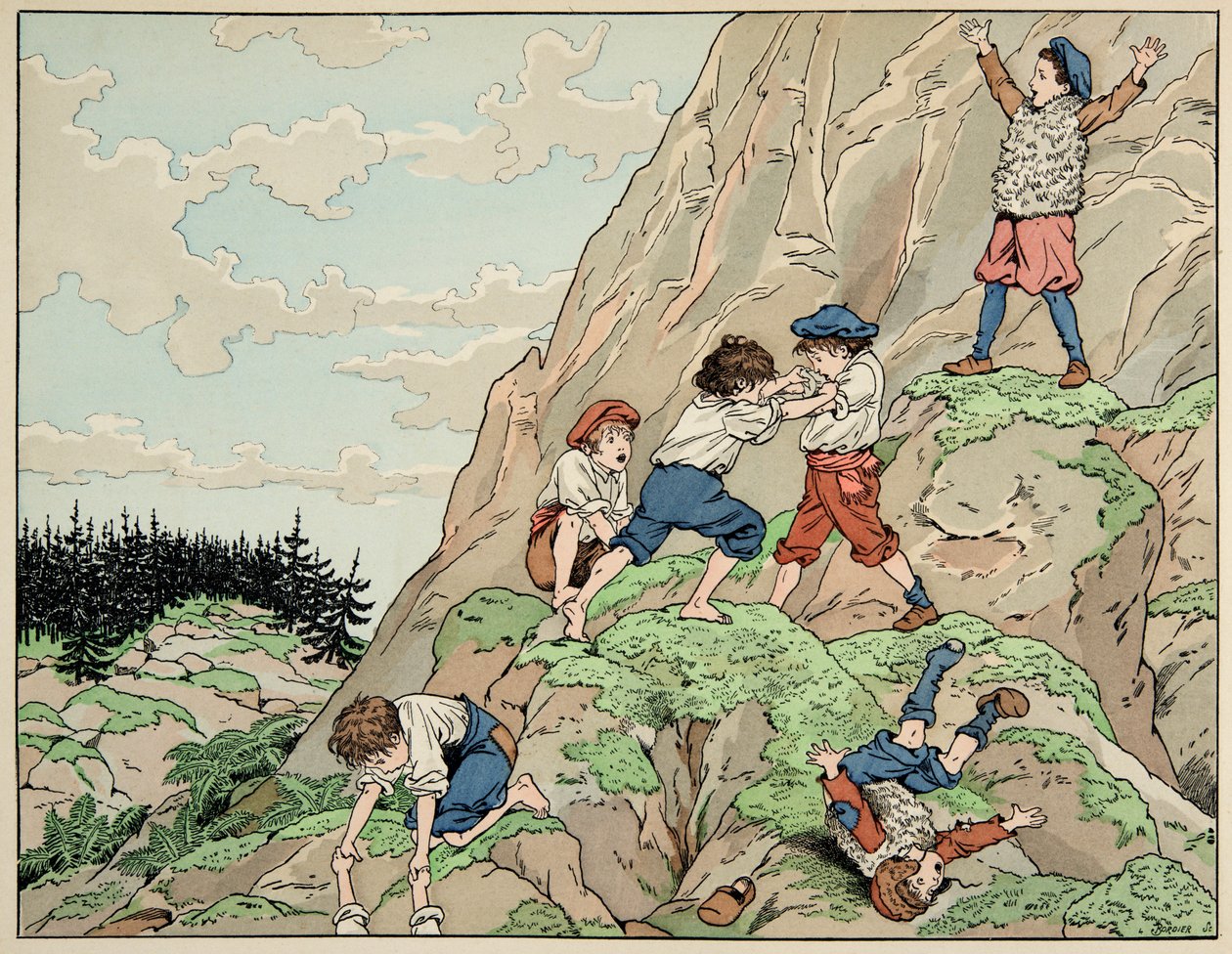 Ilustração retirada do livro "Le bon roy Henri", ilustrado por Jacques Marie Gaston Onfray de Breville dit JOB (1858-1931): A infância de Henri IV com os camponeses - Coleção particular de pseudonym for Onfray de Breville Jacques Job