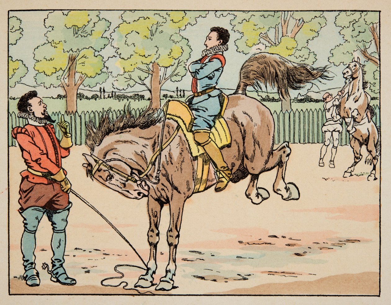 Ilustração retirada do livro "Le bon roy Henri", ilustrado por Jacques Marie Gaston Onfray de Breville dit JOB (1858-1931): A educação na equitação do século XVI - Coleção particular de pseudonym for Onfray de Breville Jacques Job