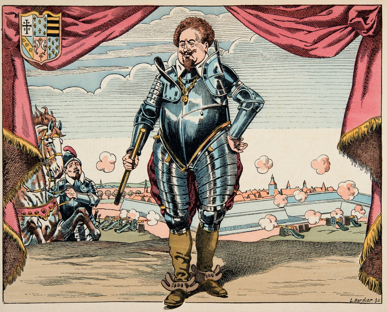 Ilustração retirada do livro "Le bon roy Henri", ilustrado por Jacques Marie Gaston Onfray de Breville dit JOB (1858-1931): Retrato de Charles de Lorraine (1554-1611), Duque de Mayenne, líder militar da Liga, inimigo de Henri IV - Colecção privada de pseudonym for Onfray de Breville Jacques Job