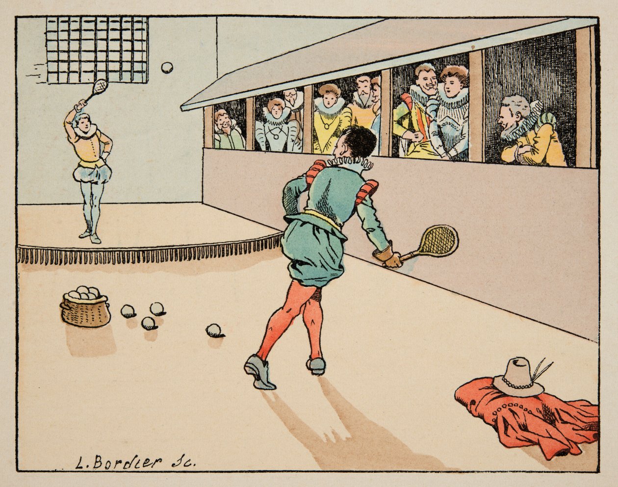 Ilustração retirada do livro "Le bon roy Henri", ilustrado por Jacques Marie Gaston Onfray de Breville dit JOB (1858-1931): A educação no século XVI: jogo de palma - Coleção particular de pseudonym for Onfray de Breville Jacques Job