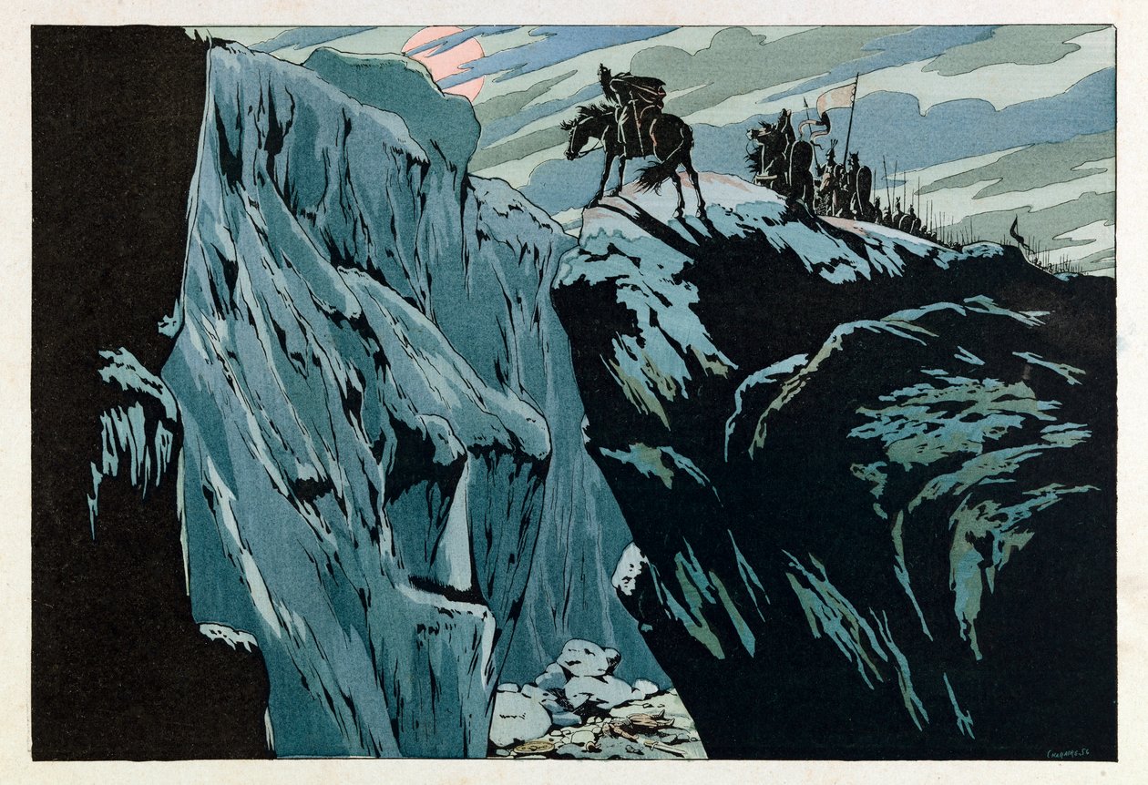 Jacques Marie Gaston Gaston Onfray de Breville dit JOB (1858 - 1931); Ilustração do livro "Les epees de France": Morte de Roland a Roncevaux em 778; Coll, Part. de pseudonym for Onfray de Breville Jacques Job