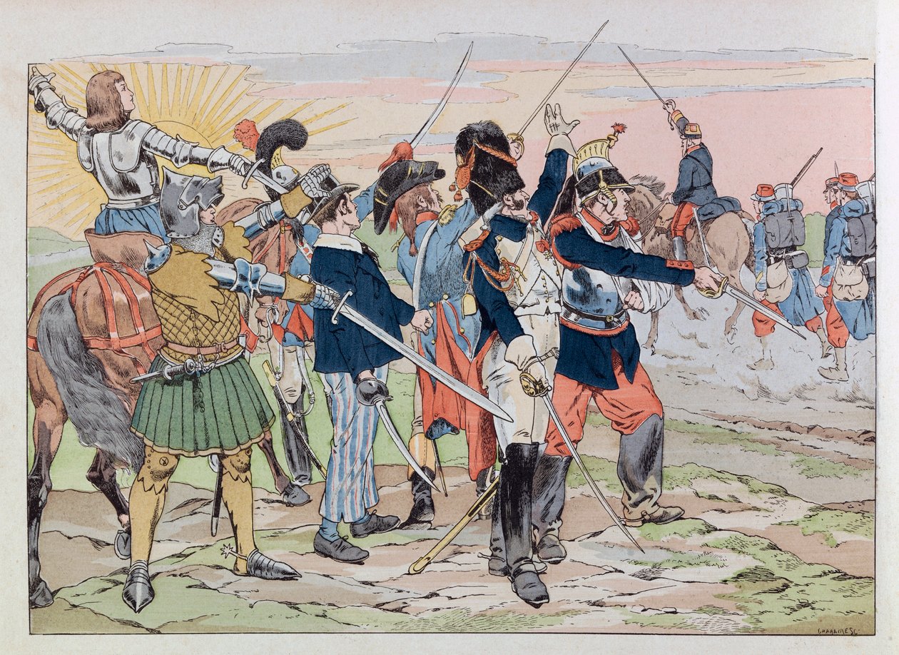Jacques Marie Gaston Onfray de Breville dit JOB (1858 - 1931); Ilustração do livro "Les epees de France": Alegoria das glórias da França ao poilus de 1914; Coll, Part de pseudonym for Onfray de Breville Jacques Job