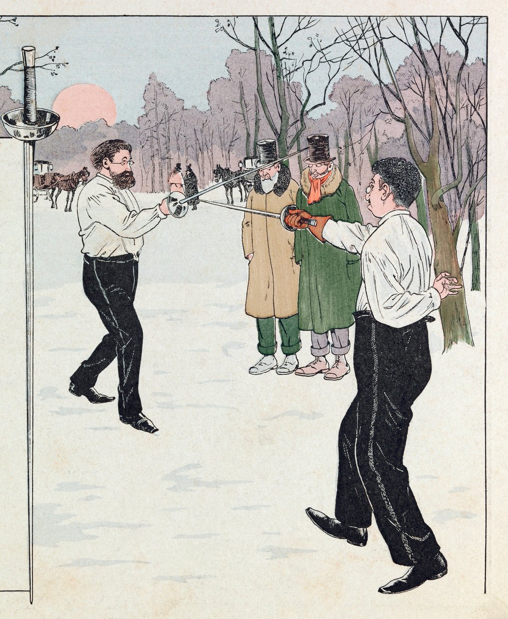 Jacques Marie Gaston Onfray de Breville dit JOB (1858 - 1931); Ilustração do livro "Les epees de France": Um duelo em 1894; Coll, Part de pseudonym for Onfray de Breville Jacques Job