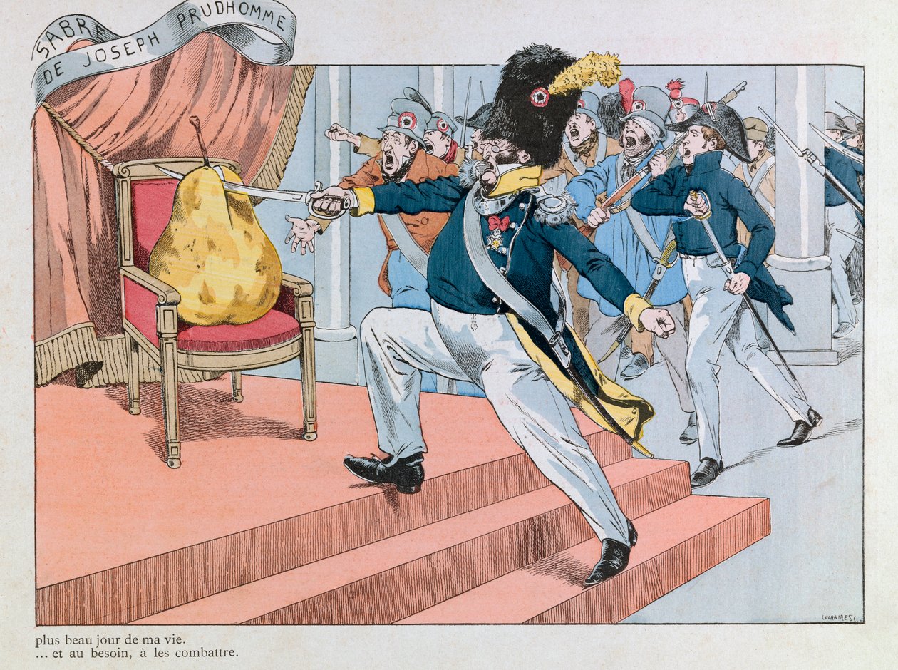 Jacques Marie Gaston Onfray de Breville dit JOB (1858 - 1931); Ilustração retirada do livro "Les epees de France": Louis philippe chasse du trone (O Sabre de Joseph Prudhomme "Este sabre é o dia mais bonito da minha vida. Vai servir-me para defender de pseudonym for Onfray de Breville Jacques Job