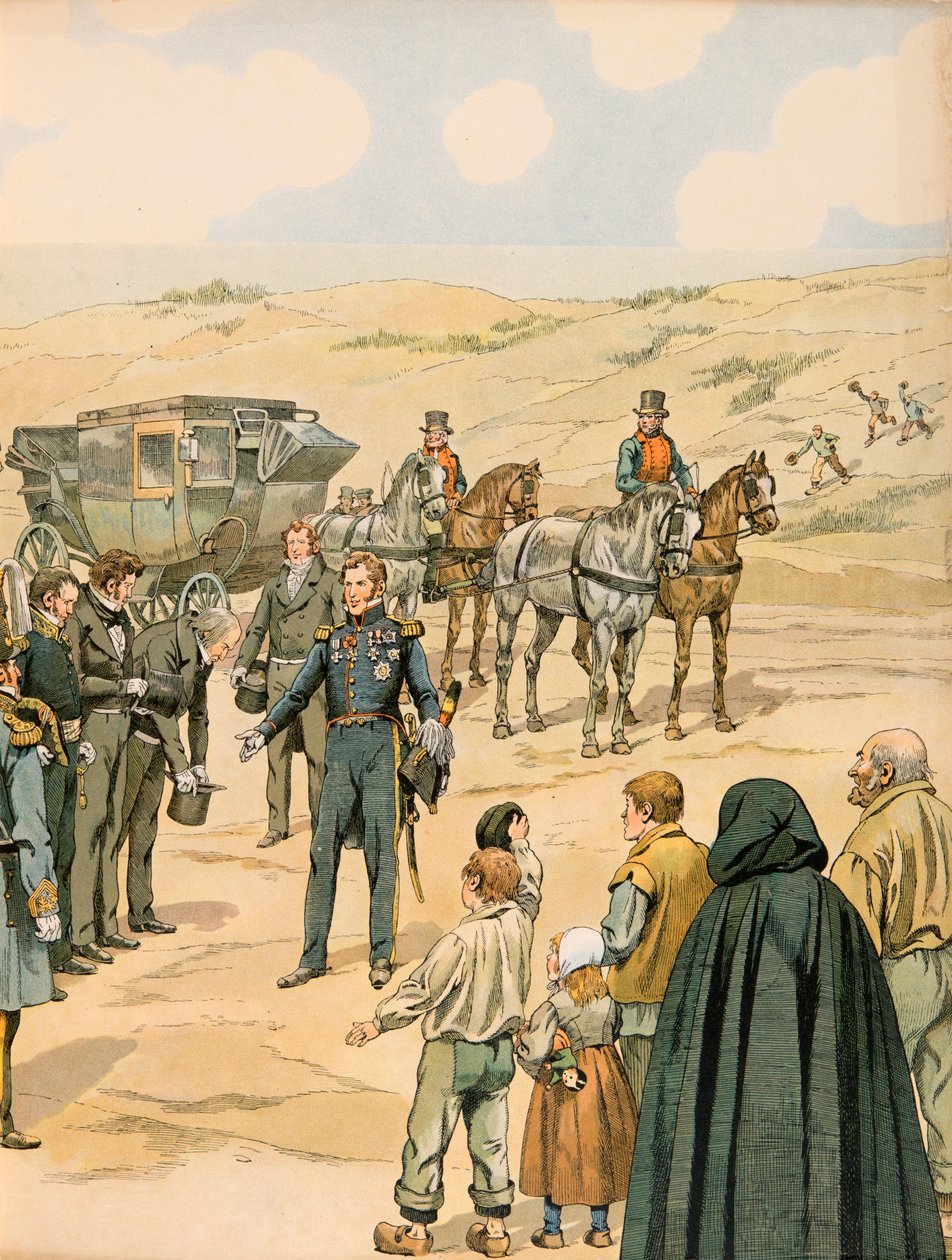 Jacques Marie Gaston Onfroy de Breville dit JOB (1858-1931) - História da Bélgica: Leopold 1, er (1790 - 1865) Prince of Saxony Cobourg - Gotha é recebido em La Panne pelas autoridades belgas em 17 de julho de pseudonym for Onfray de Breville Jacques Job