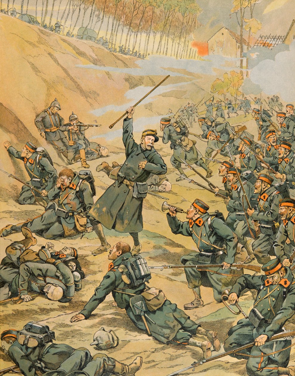 Jacques Marie Gaston Onfroy de Breville dit JOB (1858-1931) - História da Bélgica: A defesa da etapa Schoorbakke Tervaete pela infantaria durante a Batalha do Yser em 1914, Coleção Privada de pseudonym for Onfray de Breville Jacques Job