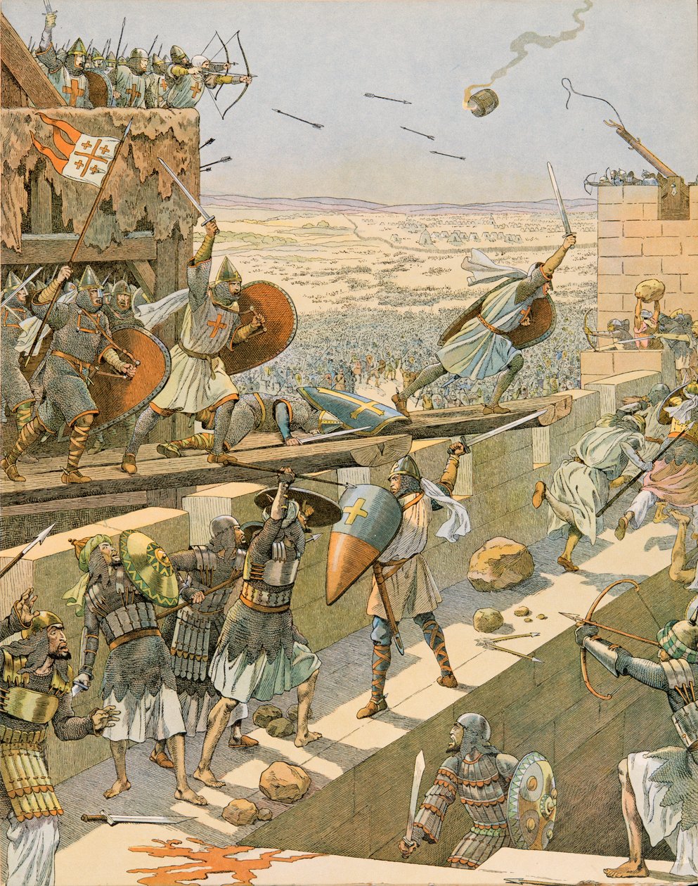 Jacques Marie Gaston Onfroy de Breville dit JOB (1858-1931) - História da Bélgica: Englebert e Lietaud de Tournai, croises Tournaisian, invadiram o primeiro em Jerusalém em 1099, Coleção Privada de pseudonym for Onfray de Breville Jacques Job