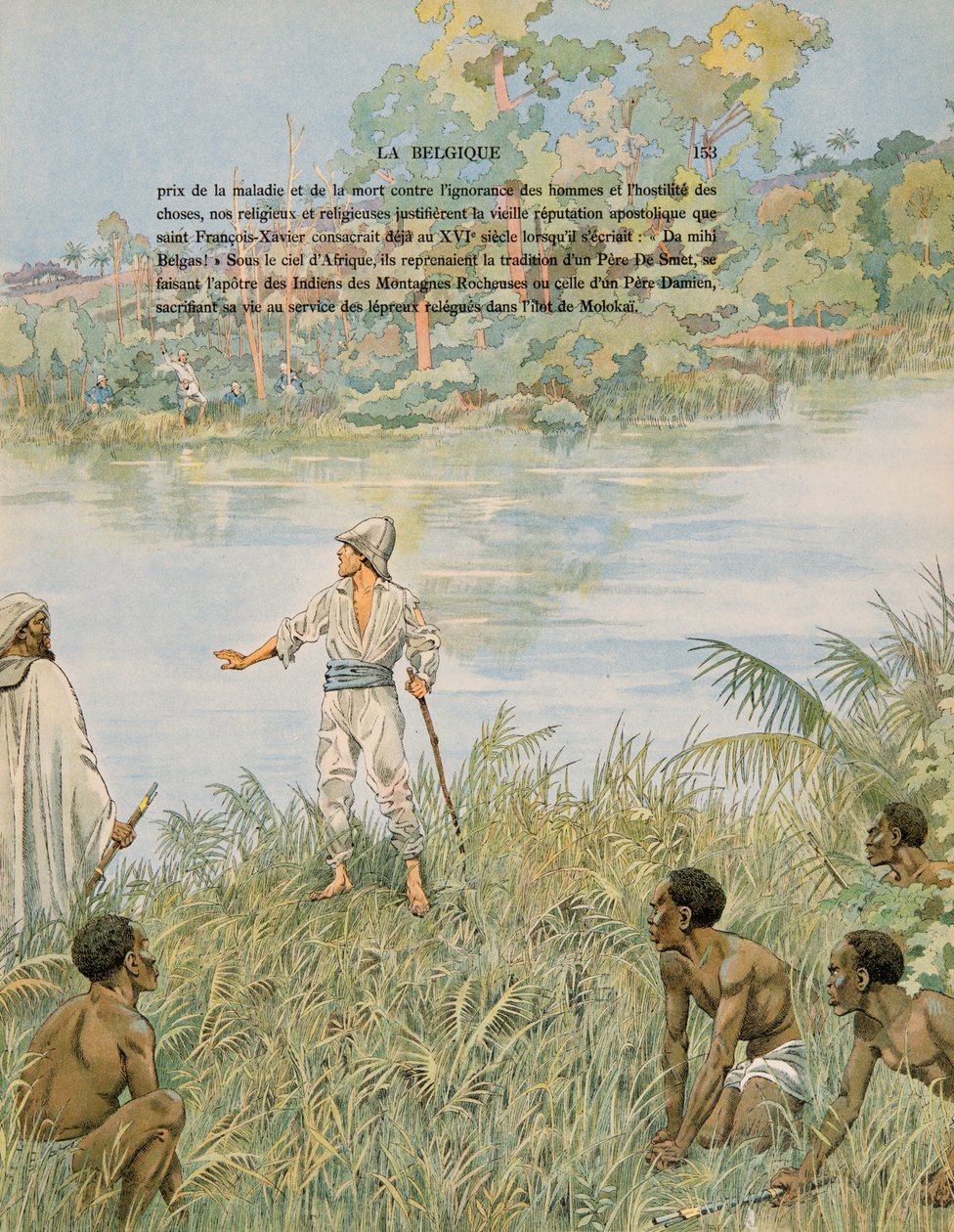 Jacques Marie Gaston Onfroy de Breville dit JOB (1858-1931) - História da Bélgica: Sargento Henri de Bruyne (1868-1892) e Tenente Joseph Lippens (falecido em 1892) nas margens de La Lomami, no Congo, em 1889, Coleção Privada de pseudonym for Onfray de Breville Jacques Job