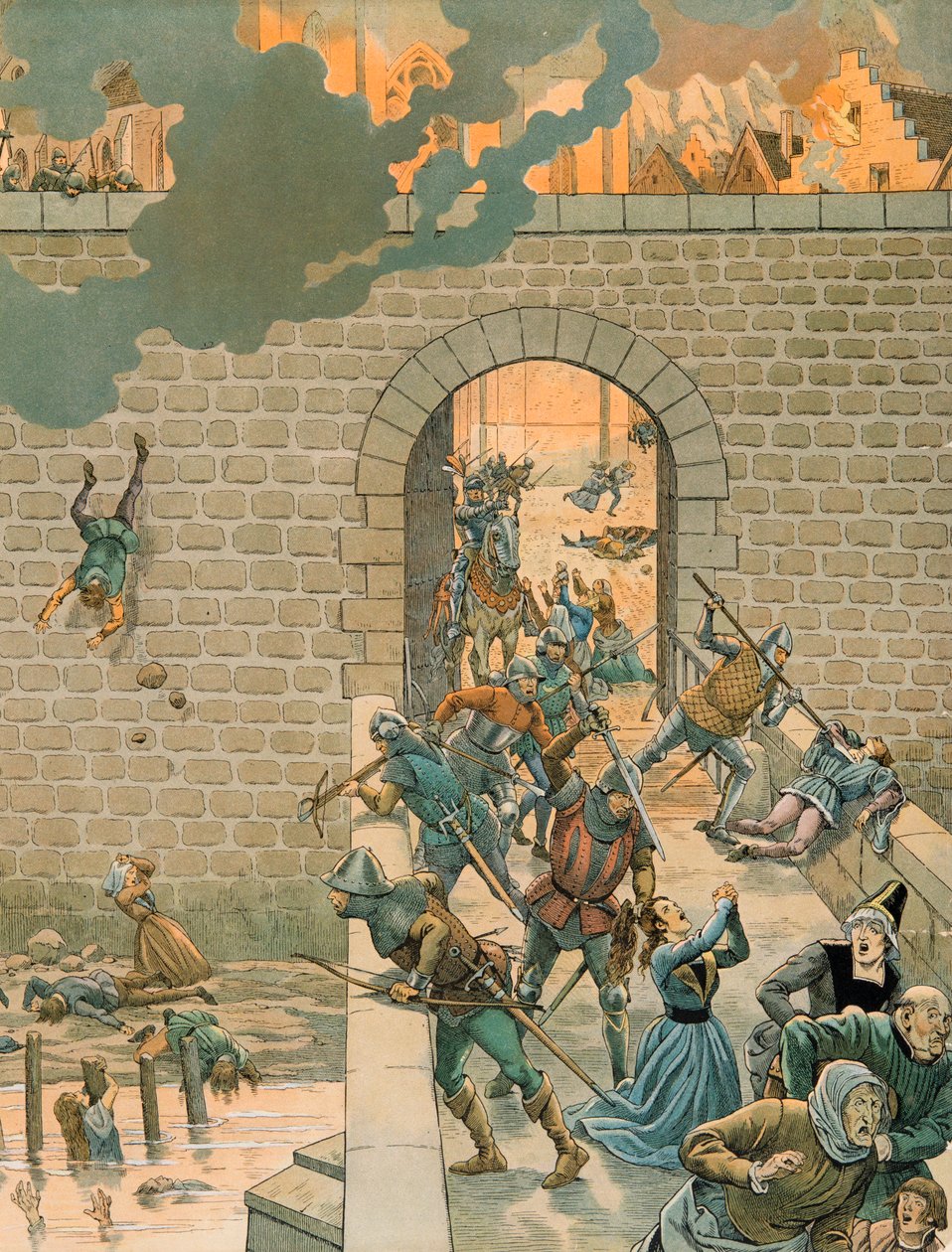 Jacques Marie Gaston Onfroy de Breville dit JOB (1858-1931) - História da Bélgica: Charles the Temerary (1433-1477), Conde de Charolais em 25 de agosto de 1466 tempestades e queima a cidade de Dinant, Coleção Privada de pseudonym for Onfray de Breville Jacques Job