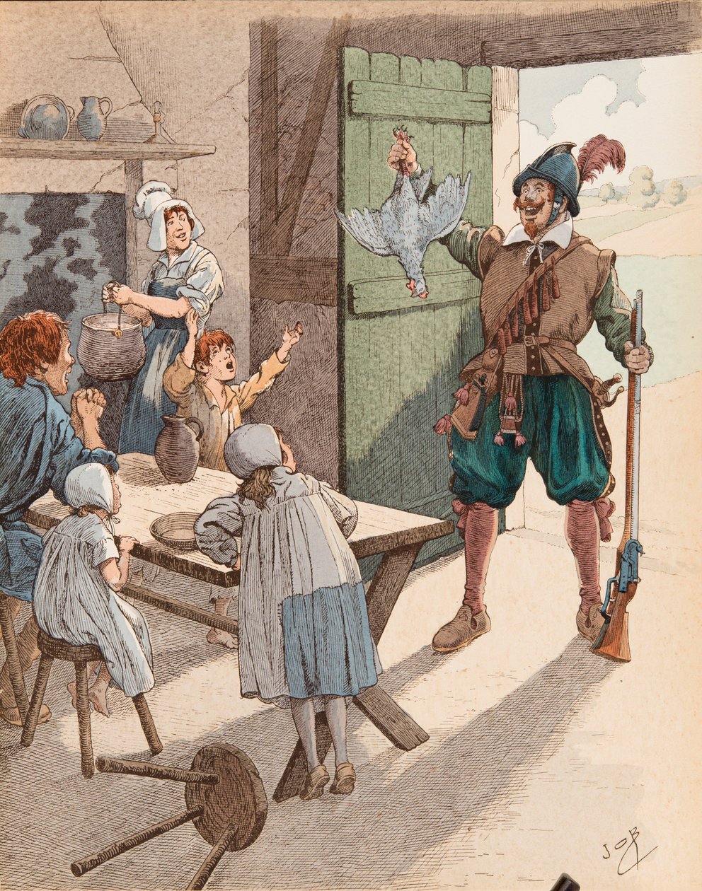 Jacques Marie Gaston Gaston Onfroy de Breville dit JOB (1858-1931) - A galinha-erva na época de Henri IV (1553-1610), Colecção privada de pseudonym for Onfray de Breville Jacques Job