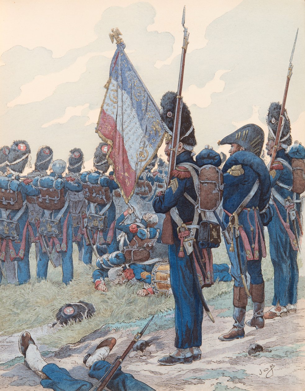 Jacques Marie Gaston Onfroy de Breville conhecido como JOB (1858-1931) - The Last Edge at Waterloo (18 de Junho de 1815), Colecção Privada de pseudonym for Onfray de Breville Jacques Job