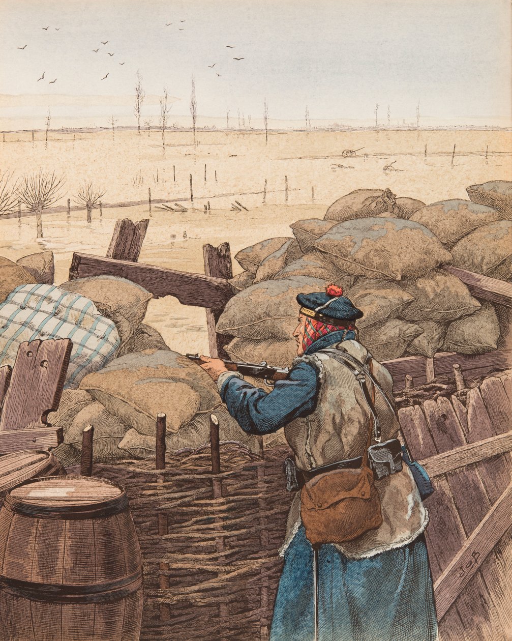 Jacques Marie Gaston Onfroy de Breville dit JOB (1858-1931) - Le fusilier marin (espingarda marinha numa trincheira durante a Primeira Guerra Mundial), Colecção Privada de pseudonym for Onfray de Breville Jacques Job