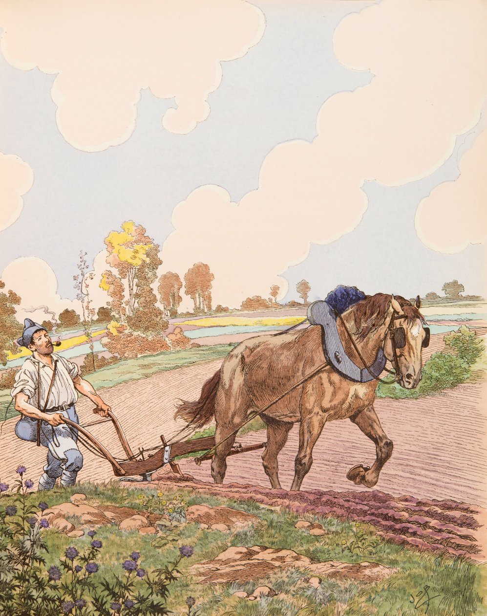 Jacques Marie Gaston Onfroy de Breville dit JOB (1858-1931) - Le retour à la terre (Militares franceses retornando ao seu campo após o fim da Primeira Guerra Mundial), Coleção Privada de pseudonym for Onfray de Breville Jacques Job