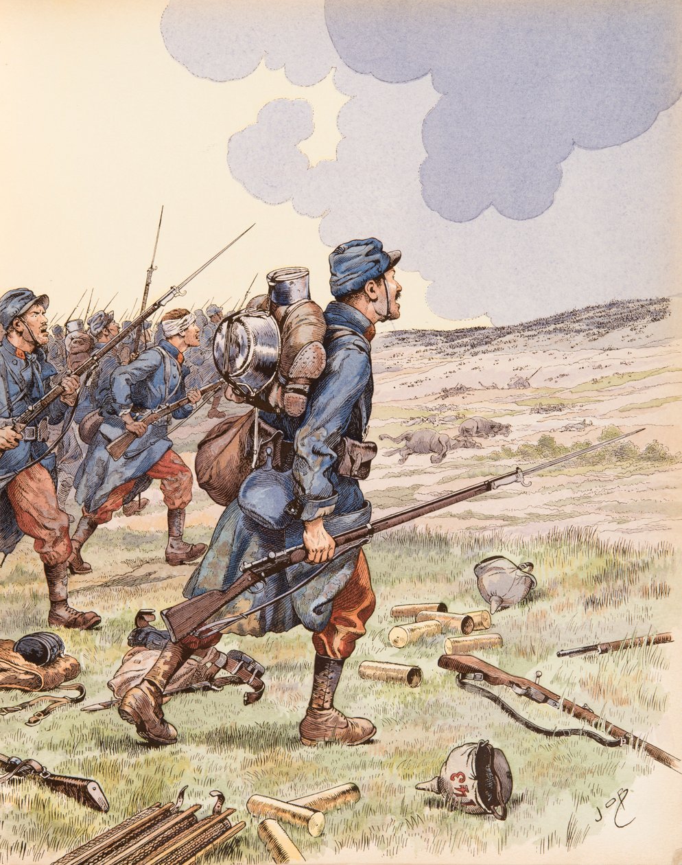 Jacques Marie Gaston Onfroy de Breville dit JOB (1858-1931) - Les poilus during the Battle of the Marne during the First World War, Private Collection de pseudonym for Onfray de Breville Jacques Job