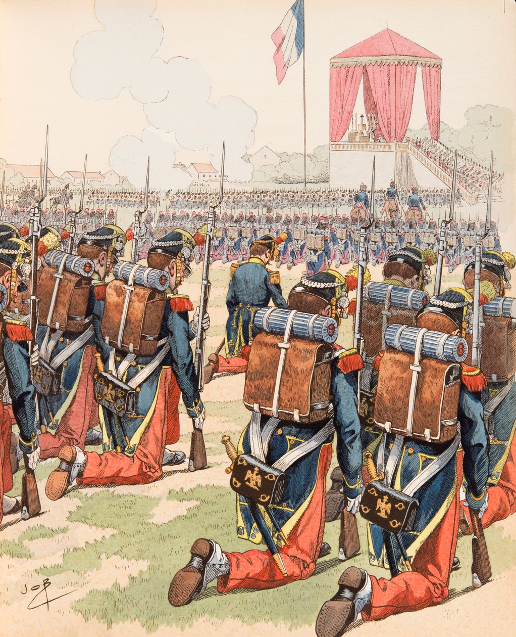 Jacques Marie Gaston Onfroy de Breville dit JOB (1858-1931) - Missa no acampamento de Chalon sob Napoleão III (também acampamento de Mourmelon), Coleção Particular de pseudonym for Onfray de Breville Jacques Job