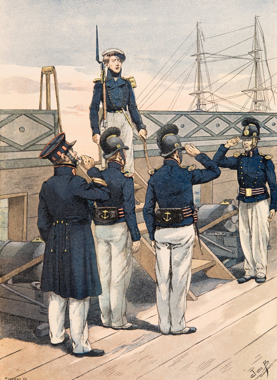 Jacques Marie Gaston Gaston Onfroy de Breville dit JOB (1858-1931) - Forfait das tropas francesas em todos os momentos: Marinha francesa, oficiais e marinheiros (1827), Coleção Privada de pseudonym for Onfray de Breville Jacques Job