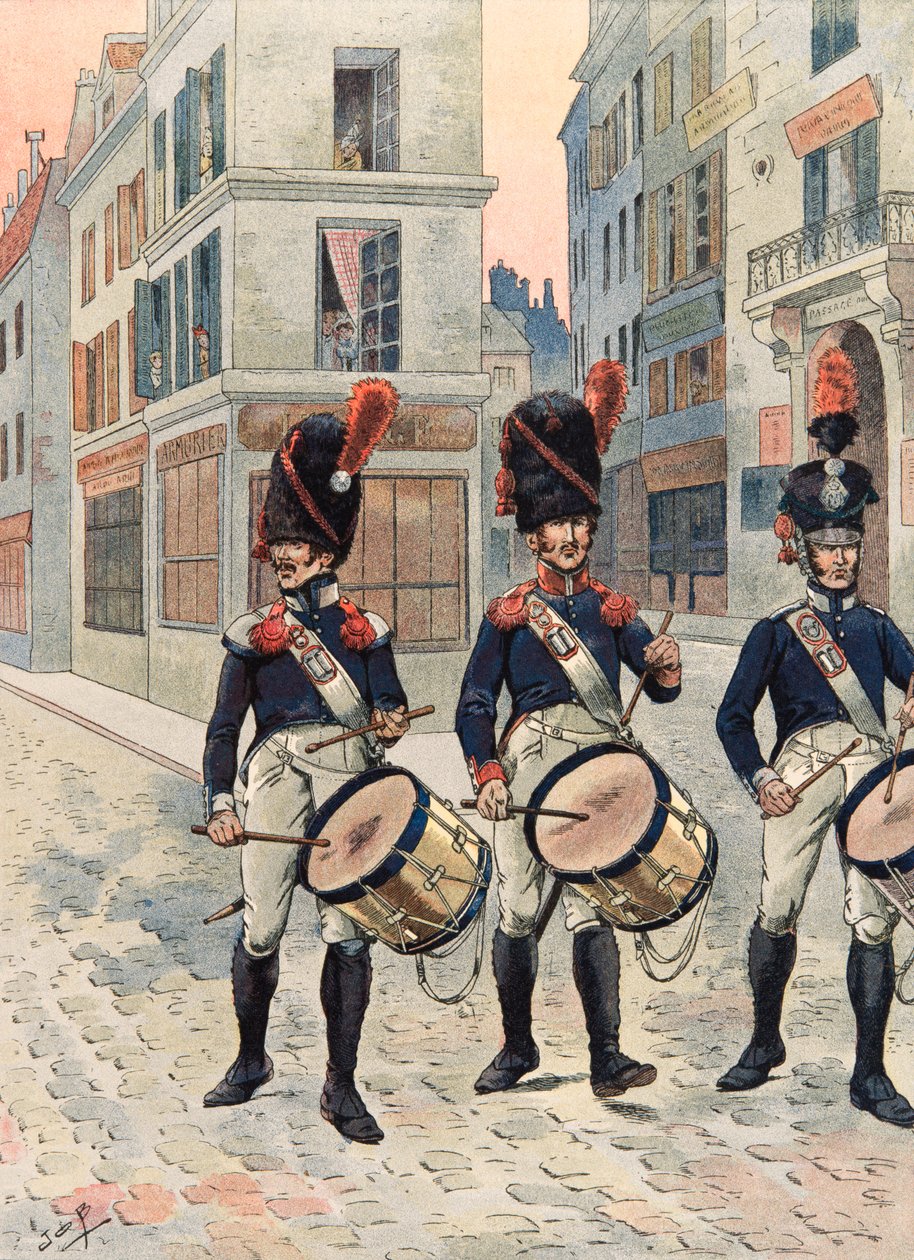Jacques Marie Gaston Gaston Onfroy de Breville dit JOB (1858-1931) - Forfait das tropas francesas em todos os momentos: Tambores da Guarda Nacional de Paris (1814 - 1815), Coleção Privada de pseudonym for Onfray de Breville Jacques Job