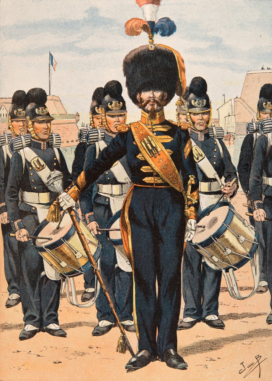 Jacques Marie Gaston Gaston Onfroy de Breville dit JOB (1858-1931) - Forfait das tropas francesas em todos os momentos: Drum Major of Fleet Crews (1837), Coleção Privada de pseudonym for Onfray de Breville Jacques Job