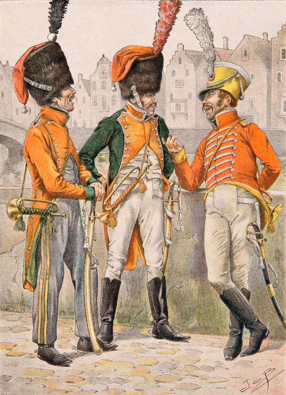 Jacques Marie Gaston Gaston Onfroy de Breville dit JOB (1858-1931) - Forfait das tropas francesas em todos os momentos: Trombetas dos 14, eme, 23, eme, 24, eme regimentos de caçadores a cavalo antes de 1812, Coleção Privada de pseudonym for Onfray de Breville Jacques Job