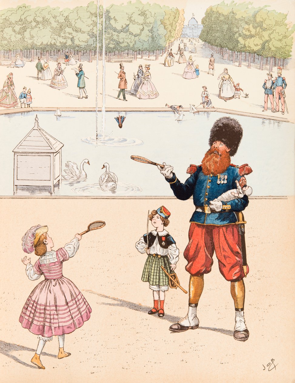 Jacques Marie Gaston Onfroy de Breville dit JOB (1858-1931) - O Sapper (sapeur do exército francês em um jardim público brincando com seus filhos), Coleção Privada de pseudonym for Onfray de Breville Jacques Job