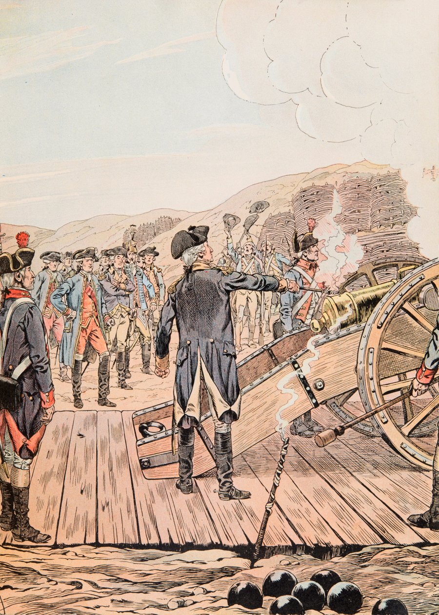 Jacques Marie Gaston Onfroy de Breville dit JOB (1858-1931) - O primeiro tiro na sede da Yorktown em setembro de 1781, Private Collection de pseudonym for Onfray de Breville Jacques Job