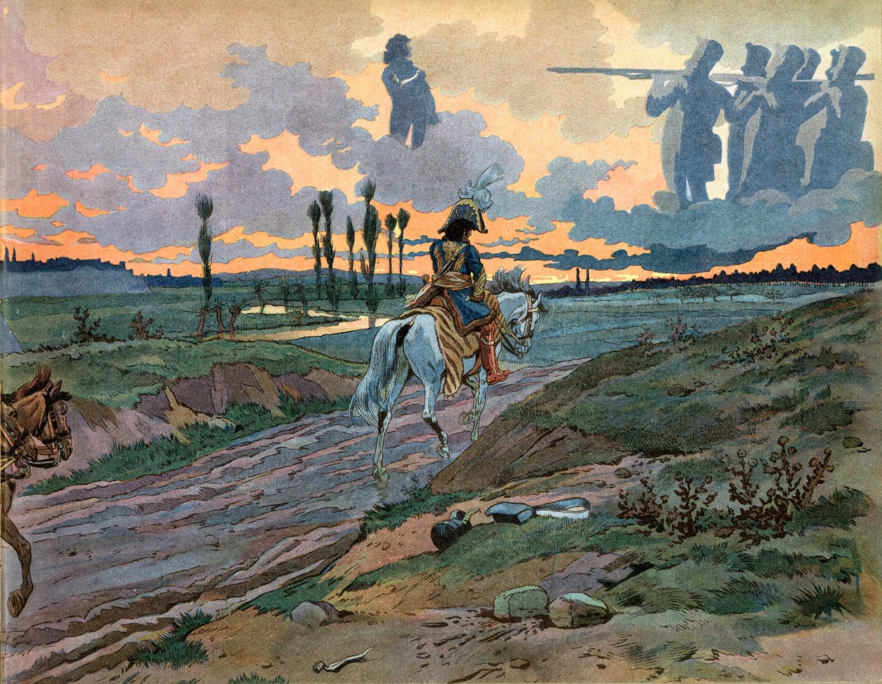 Joachim Murat (1767-1815) voltou a Nápoles após a derrota de Leipzig em 1813. Gravura de Jacques Marie Gaston Onfray de Breville dit Job (1858-1931) de pseudonym for Onfray de Breville Jacques Job